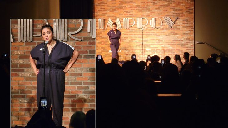 Photo of Cristela Alonzo doing her show at the Houston Improv in front of a crowd