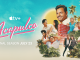 Promotional poster for Apple TV+ series Acapulco showing Eugenio Derbez and the ensemble cast in front of a bright tropical backdrop with palm trees, birds, and the sun. A pink hotel is featured in the center. The text reads “Apple TV+ Acapulco Final Season July 23.