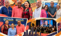 Colorful collage from Houston’s Nuestra Historia, Nuestro Futuro Hispanic Heritage Month celebration, featuring community leaders, honorees, Harris County Precinct One Commissioner Rodney Ellis, and a crowd watching a tribute to Congresswoman Sylvia Garcia.